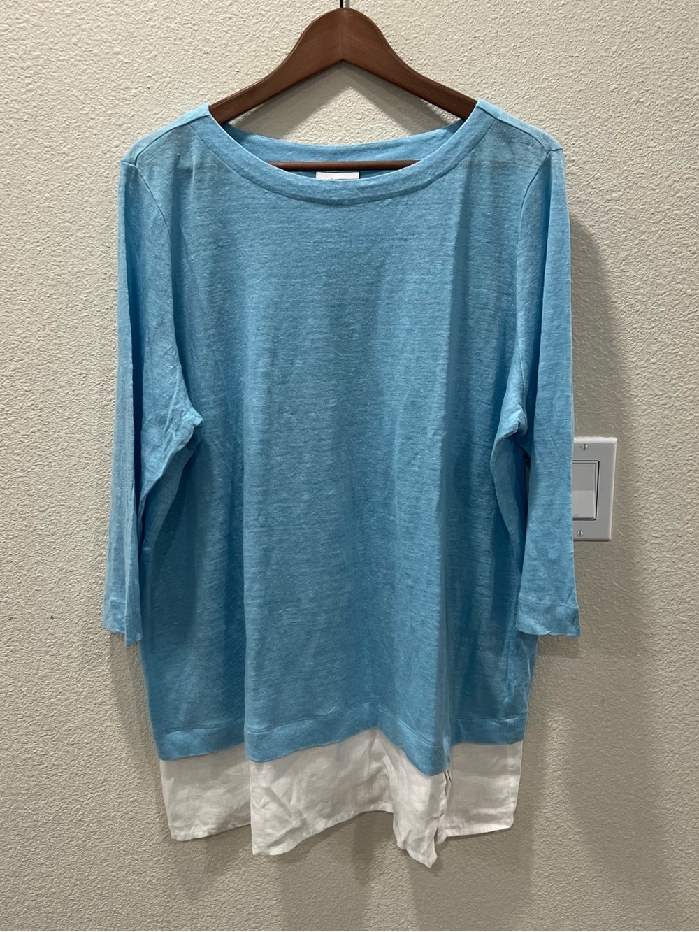 Women's J Jill Love Linen Sky Blue Bohemian Tunic Blouse Size XL 100% Linen Cozy